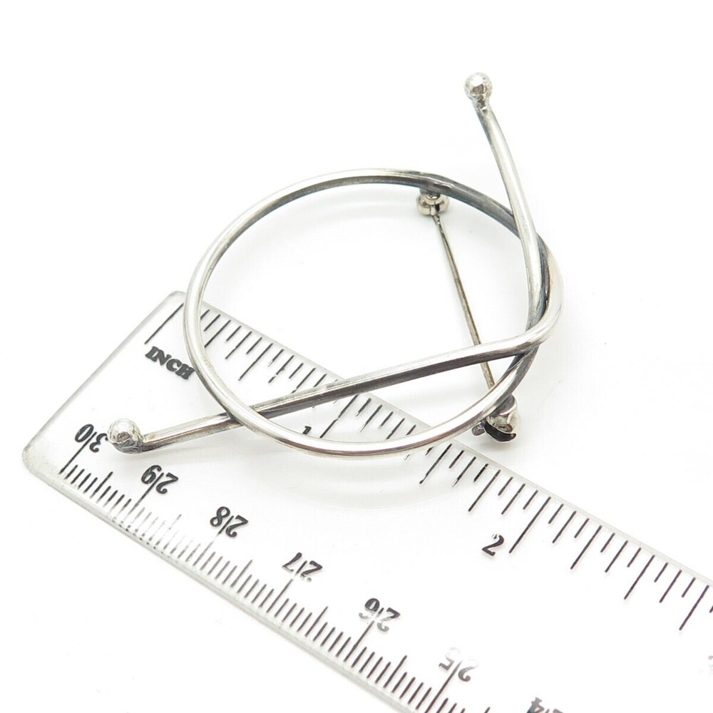 925 Sterling Silver Vintage Handcrafted Modernist Knot Pin Brooch - Picture 3 of 8